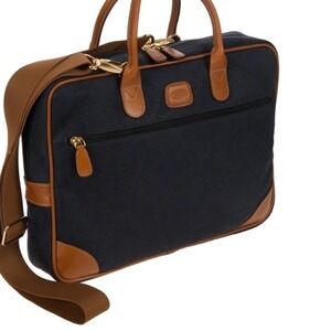 BRIC'S LIFE Briefcase Laptop Case W/ Strap Black Pebbled  Leather Made in Italy